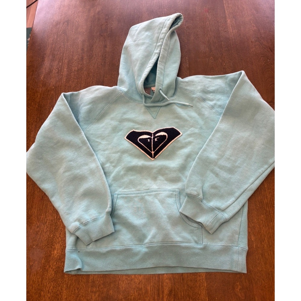 VTG Roxy Womens Hoodie Y2K Pullover Sweatshirt Teal Surf Skater Grunge Size S